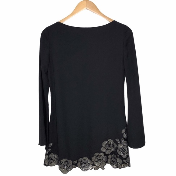 Marciano Sequin Rose Detail Shift Dress Size XS Black Long Sleeve - Picture 2 of 9